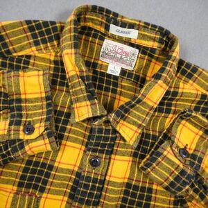 Retro J Crew Classic Plaid Flannel Shirt Men's L Yellow Black Button Up Preppy